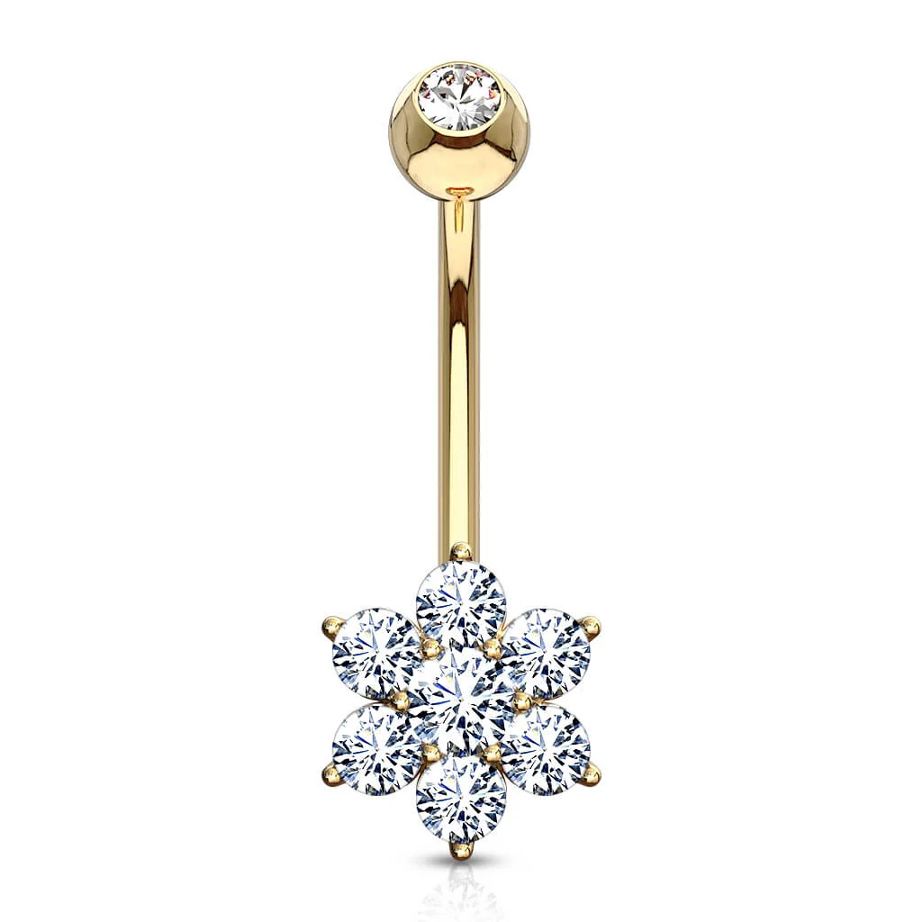 14 Karat Gold Bauchnabelpiercing Blume Zirkonia Gelbgold Weißgold - Image 5