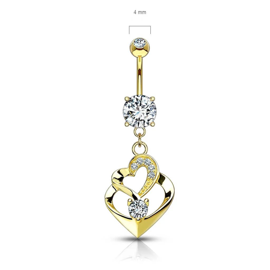 14 Karat Gold Bauchnabelpiercing Doppelherz beweglich Zirkonia Gelbgold Weißgold - Image 3