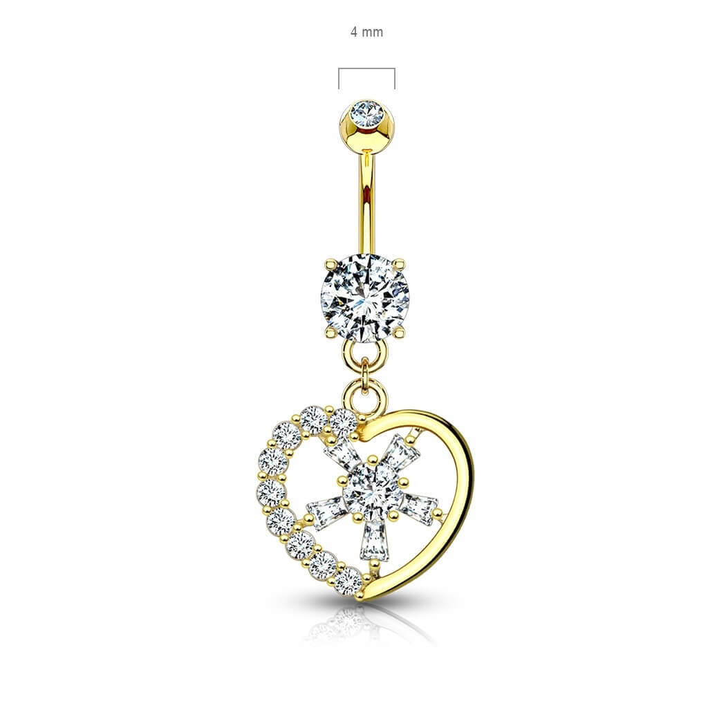 14 Karat Gold Bauchnabelpiercing Herz beweglich Zirkonia Gelbgold Weißgold - Image 3