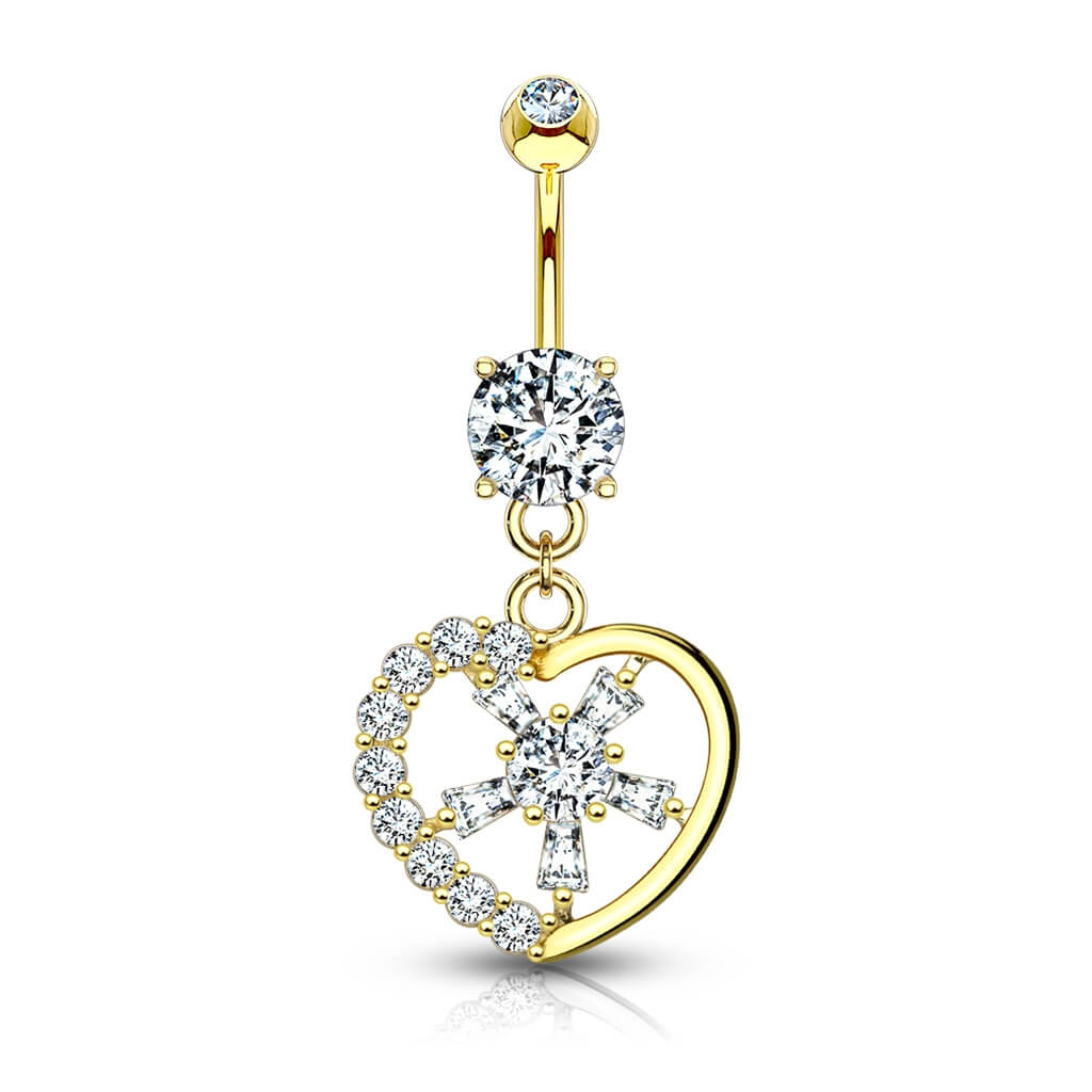 14 Karat Gold Bauchnabelpiercing Herz beweglich Zirkonia Gelbgold Weißgold - Image 4