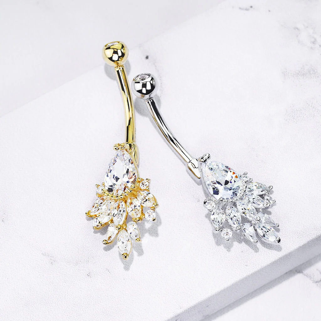 14 Karat Gold Bauchnabelpiercing Birne Zirkonia Gelbgold Weißgold - Image 5