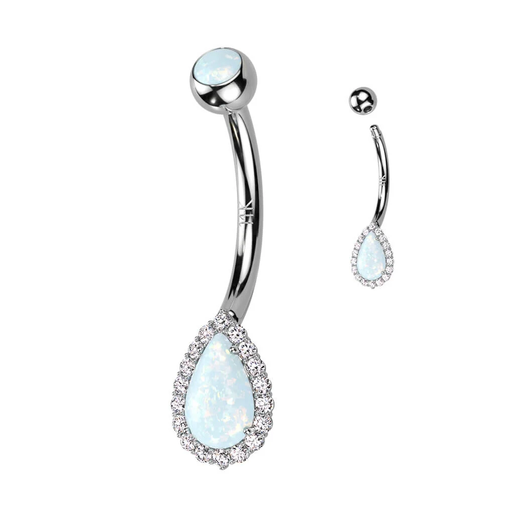 14 Karat Gold Bauchnabelpiercing Tropfen Zirkonia Opal Gelbgold Weißgold - Image 2