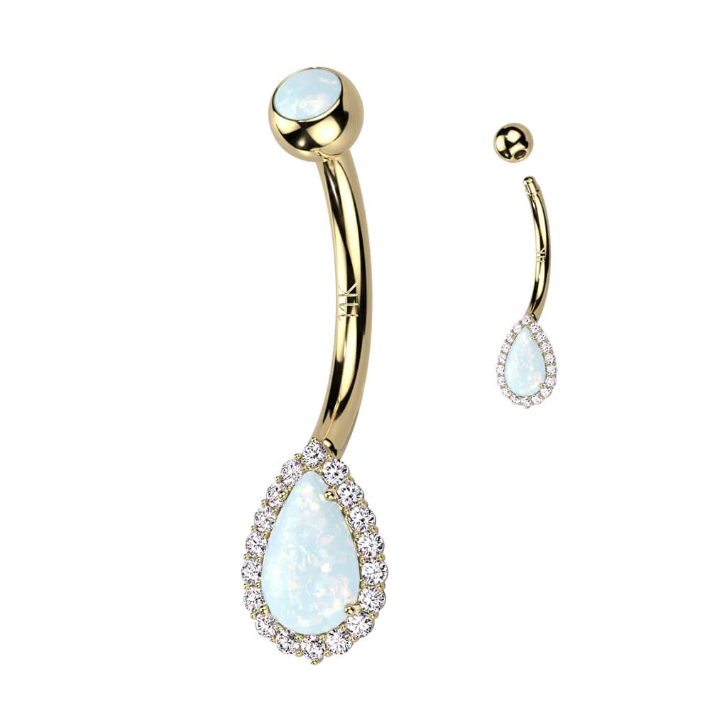 14 Karat Gold Bauchnabelpiercing Tropfen Zirkonia Opal Gelbgold Weißgold - Image 5