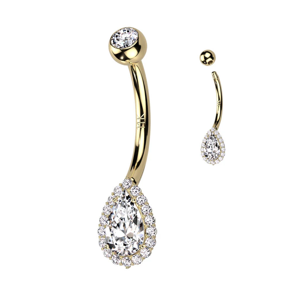 14 Karat Gold Bauchnabelpiercing Tropfen Zirkonia Opal Gelbgold Weißgold - Image 6