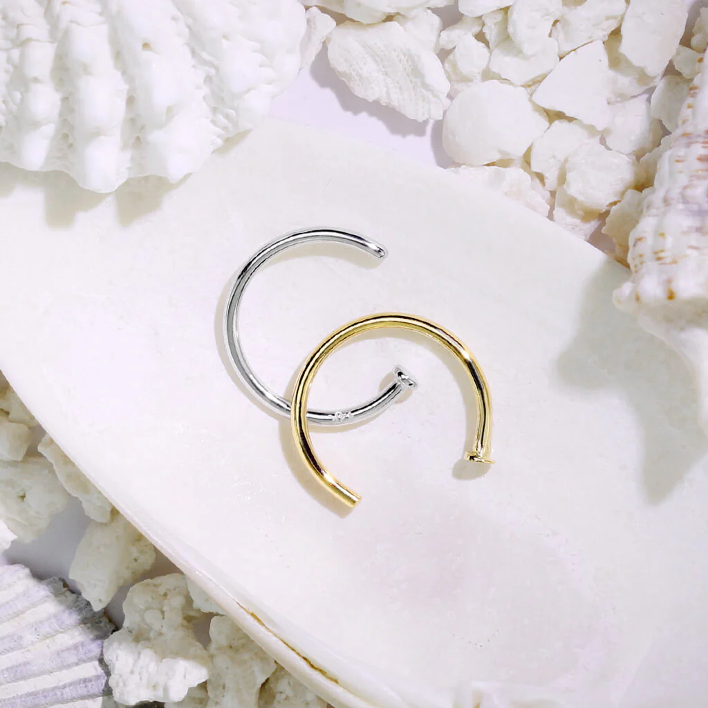 14 Karat Gold Nasenstecker Hoop Halber Hoop Ring Gelbgold Weißgold - Image 5