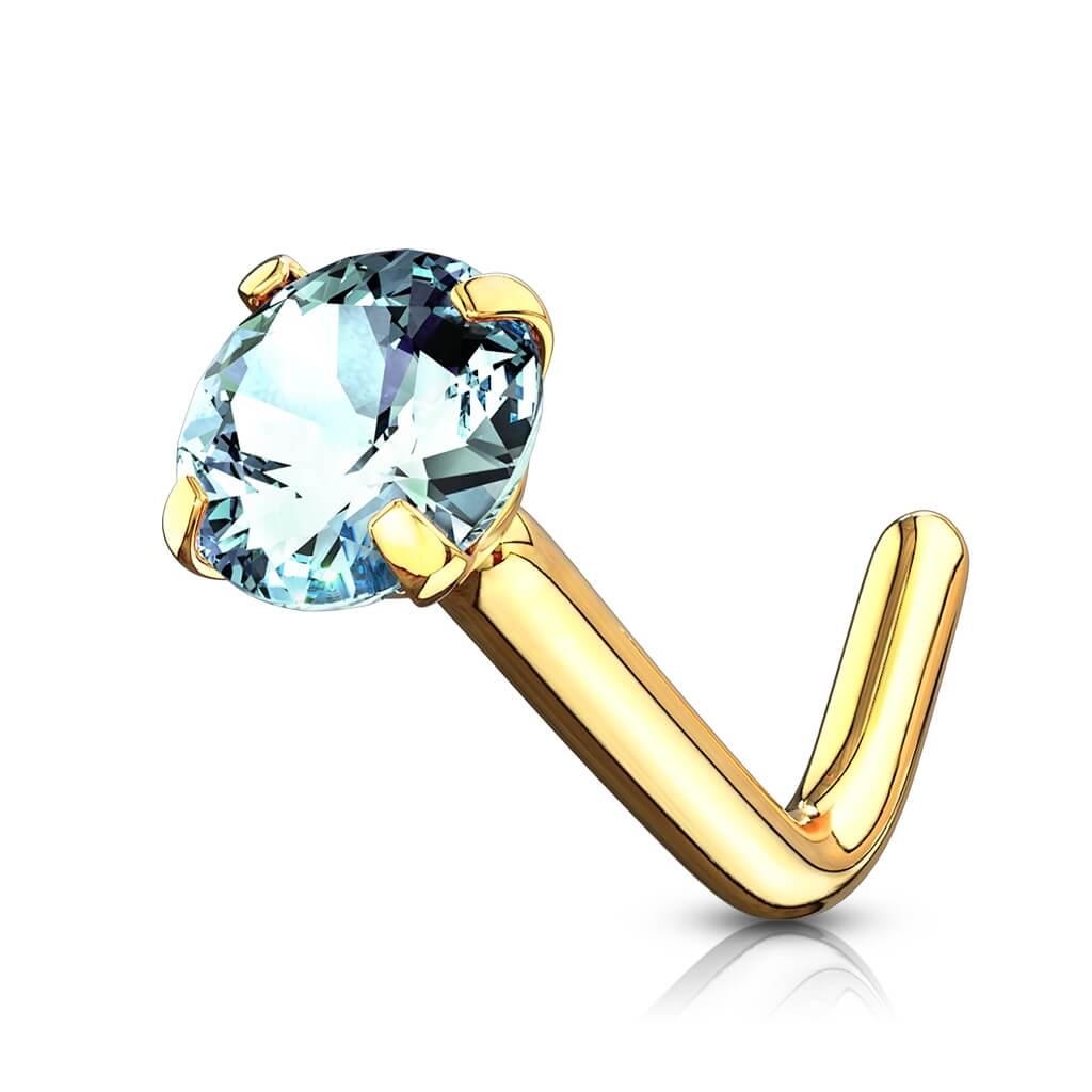 14 Karat Gold Nasenstecker L-Form Zirkonia Gelbgold Weißgold - Image 8
