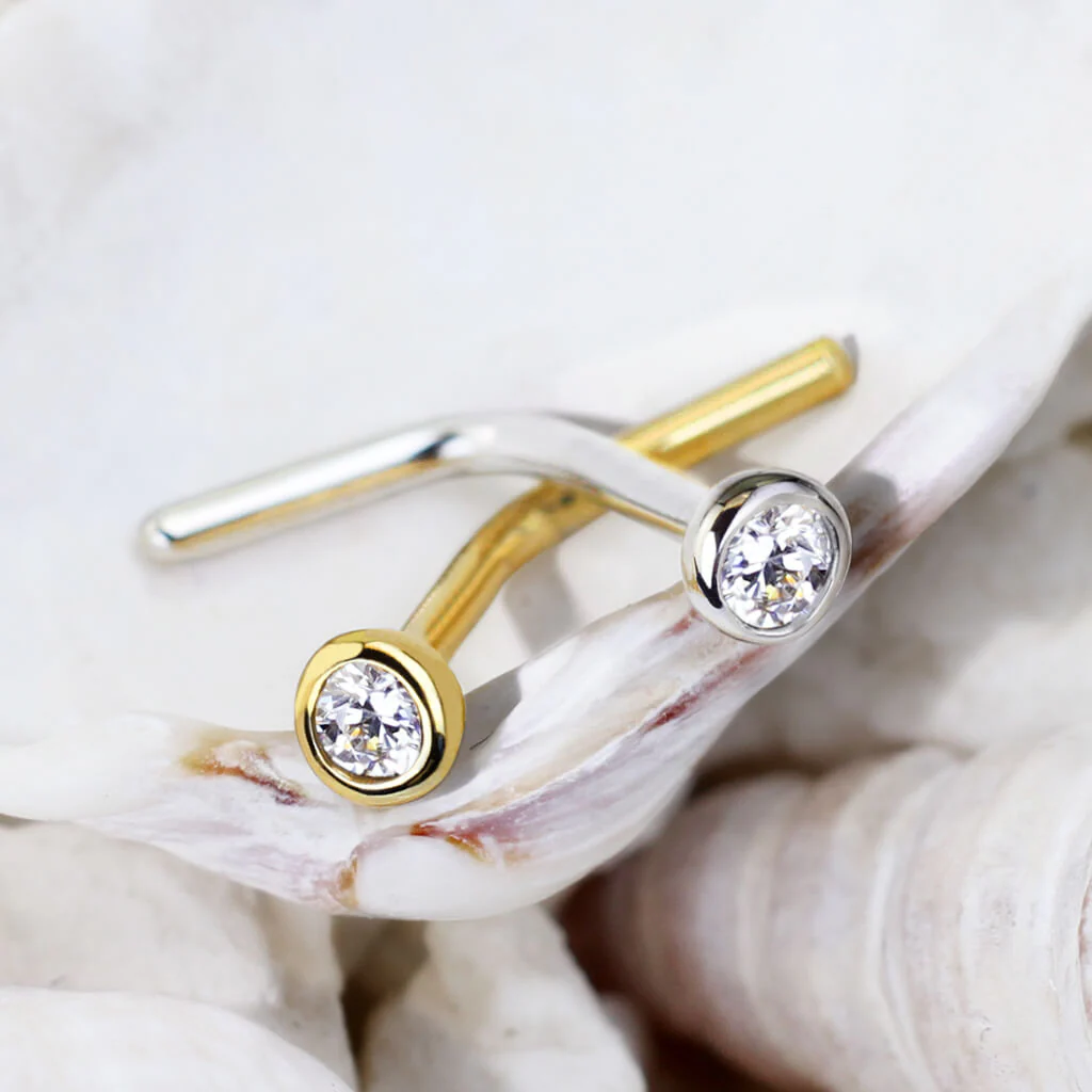 14 Karat Gold Nasenstecker L-Form Zirkonia Kesselfassung Gelbgold Weißgold - Image 3