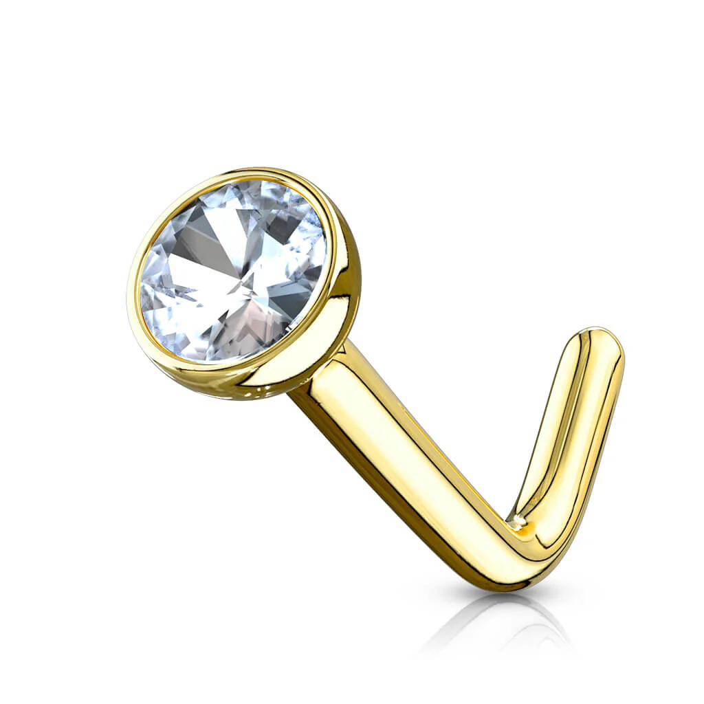 14 Karat Gold Nasenstecker L-Form Zirkonia Kesselfassung Gelbgold Weißgold - Image 4