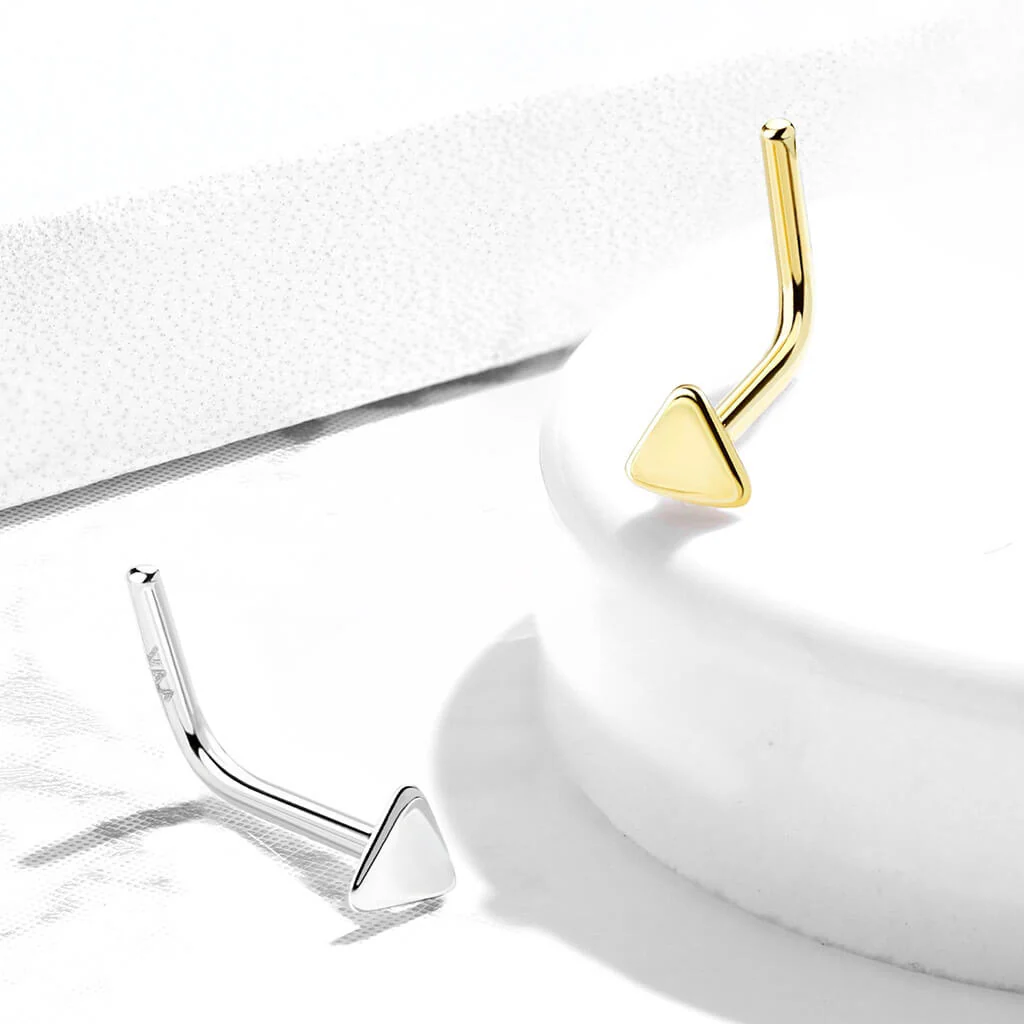 14 Karat Gold Nasenstecker L-Form Dreieck Flach Gelbgold Weißgold - Image 5