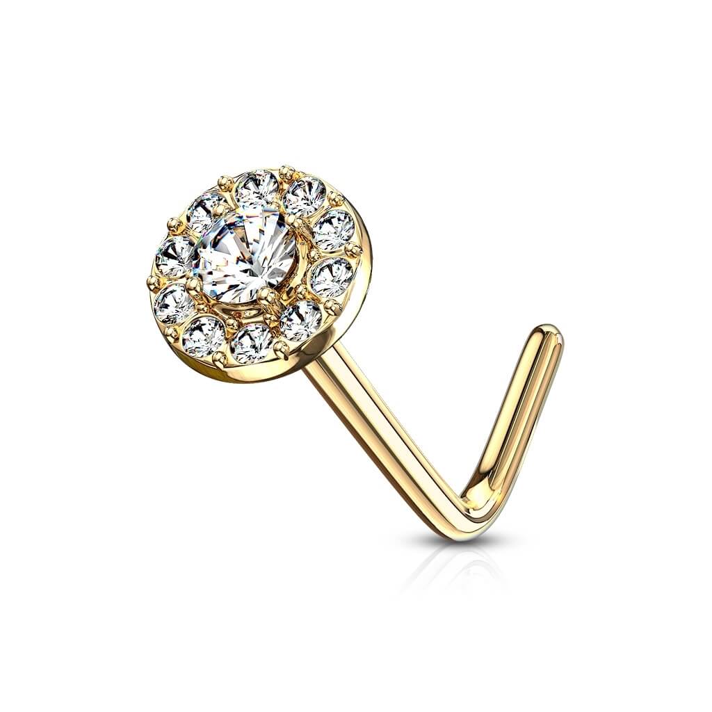 14 Karat Gold Nasenstecker L-Form Zirkonia Rund Gelbgold Weißgold - Image 10
