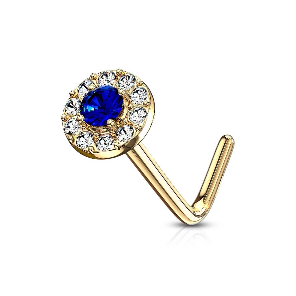 14 Karat Gold Nasenstecker L-Form Zirkonia Rund Gelbgold Weißgold - Image 11