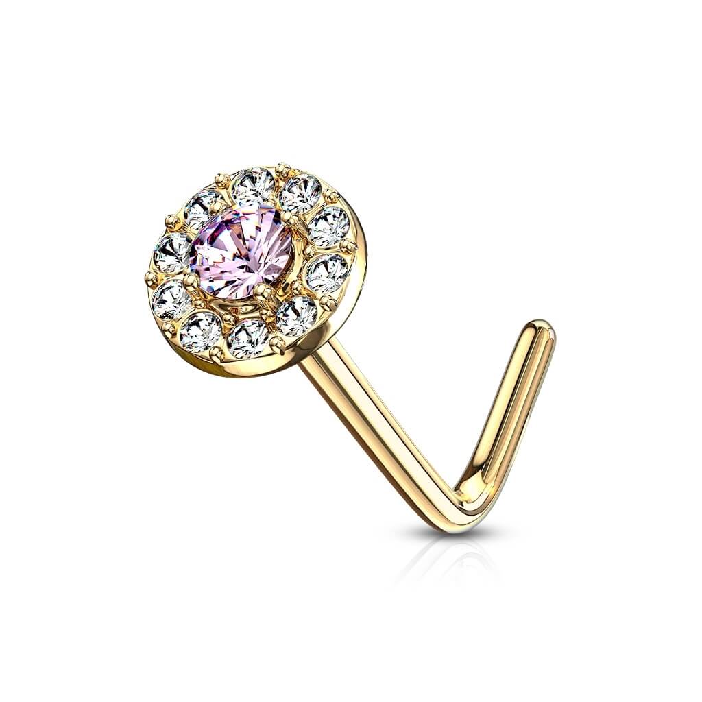 14 Karat Gold Nasenstecker L-Form Zirkonia Rund Gelbgold Weißgold - Image 12