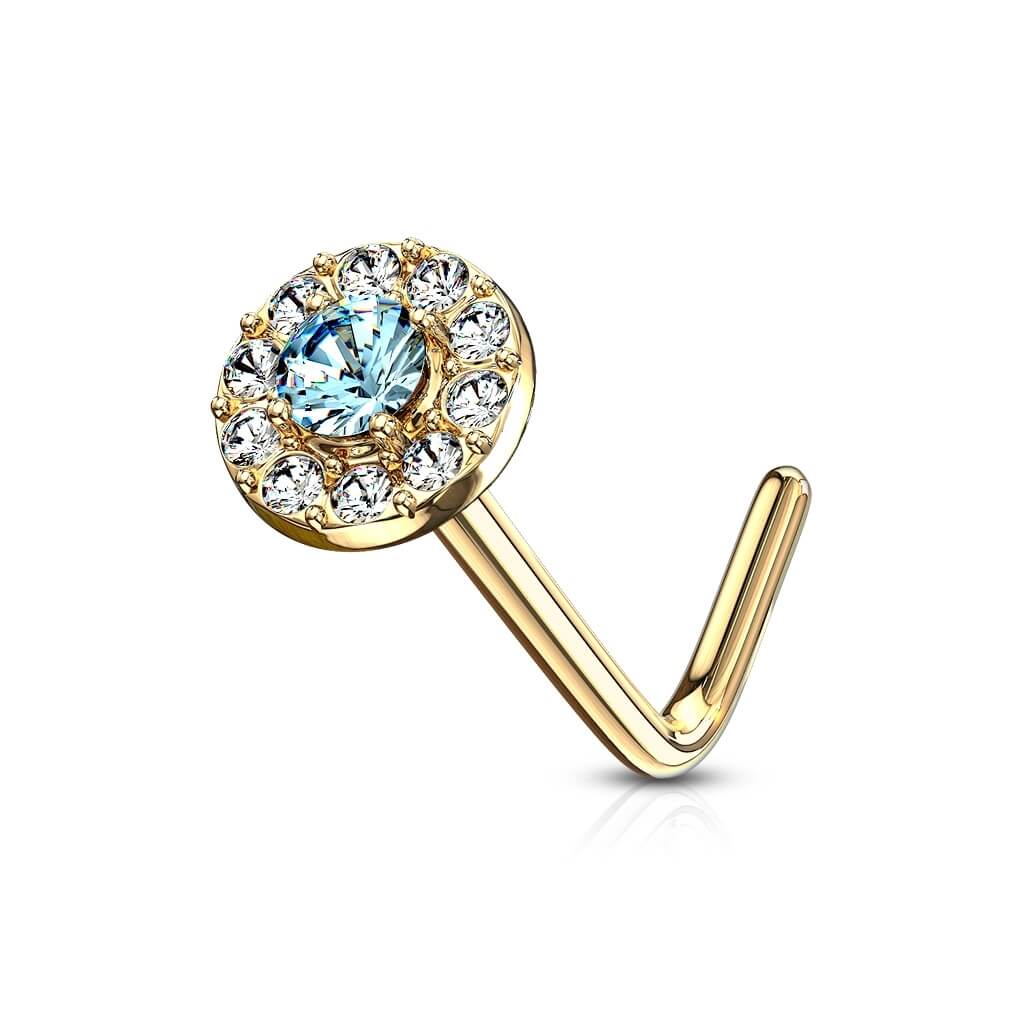 14 Karat Gold Nasenstecker L-Form Zirkonia Rund Gelbgold Weißgold - Image 13