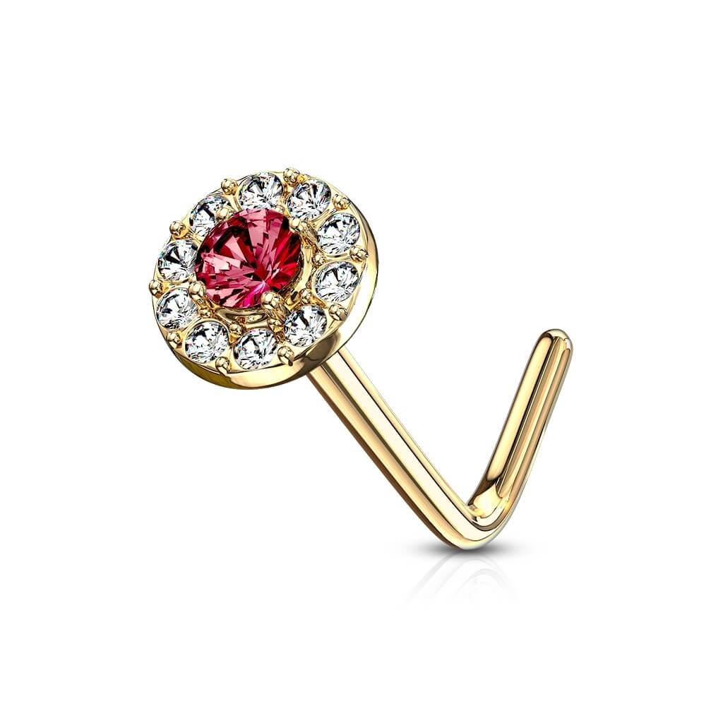 14 Karat Gold Nasenstecker L-Form Zirkonia Rund Gelbgold Weißgold - Image 14
