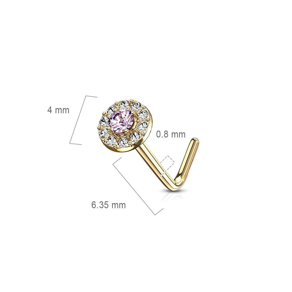 14 Karat Gold Nasenstecker L-Form Zirkonia Rund Gelbgold Weißgold - Image 15
