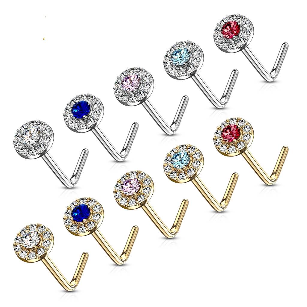 14 Karat Gold Nasenstecker L-Form Zirkonia Rund Gelbgold Weißgold - Image 4