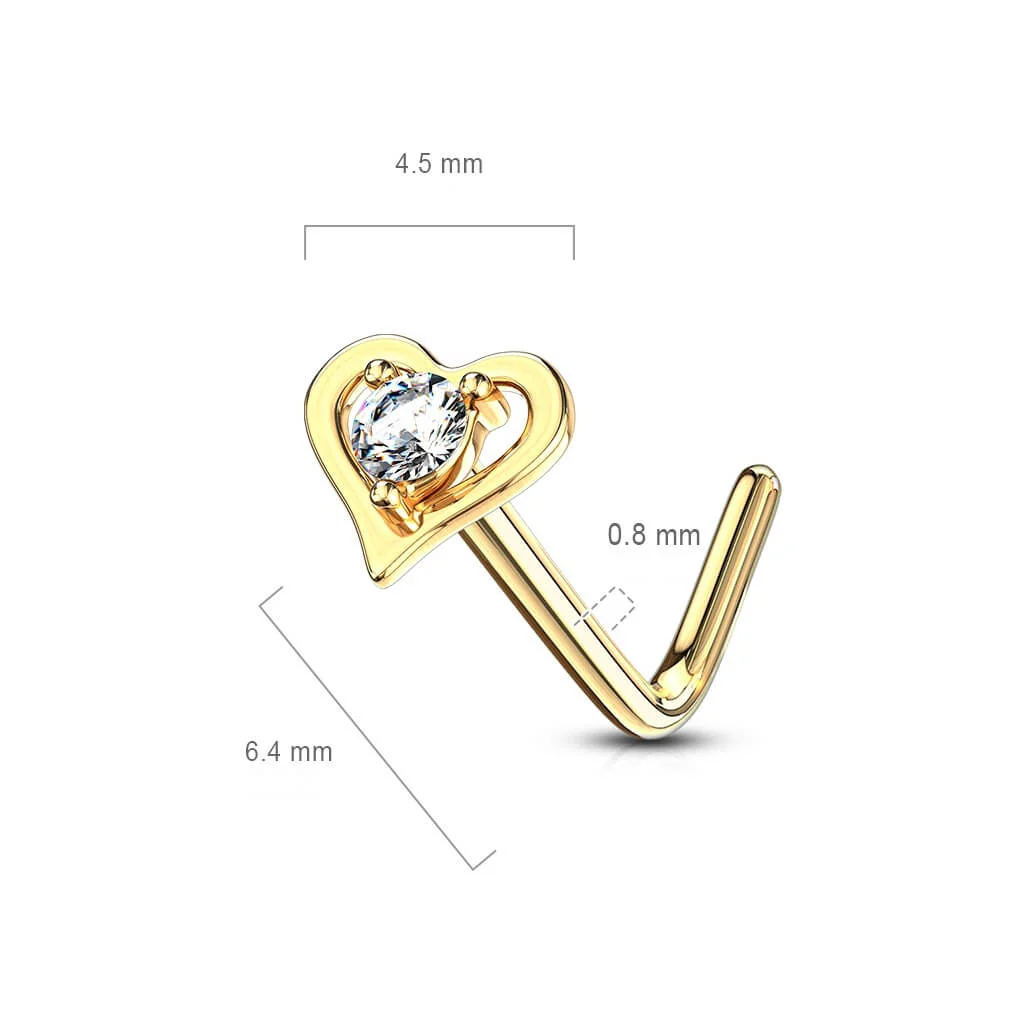 14 Karat Gold Nasenstecker L-Form Herz Zirkonia Gelbgold Weißgold - Image 11