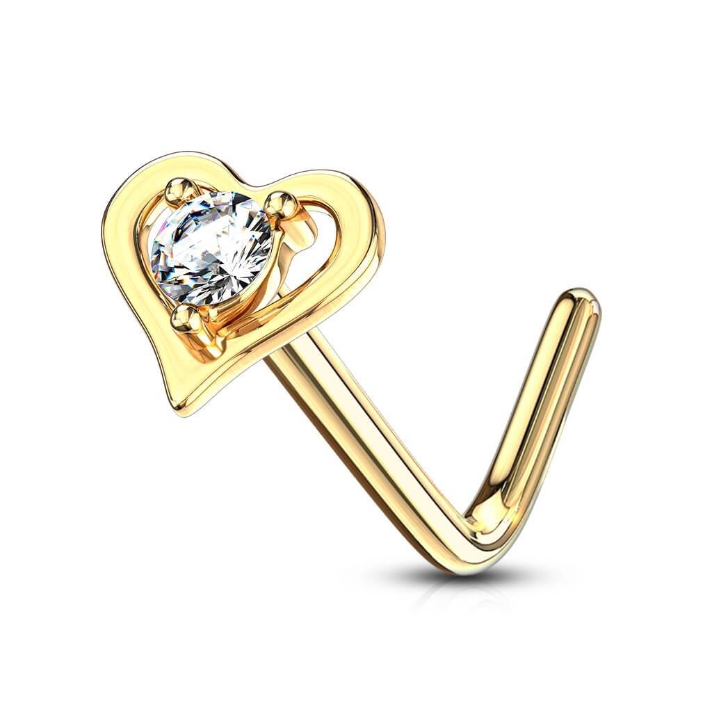 14 Karat Gold Nasenstecker L-Form Herz Zirkonia Gelbgold Weißgold - Image 7