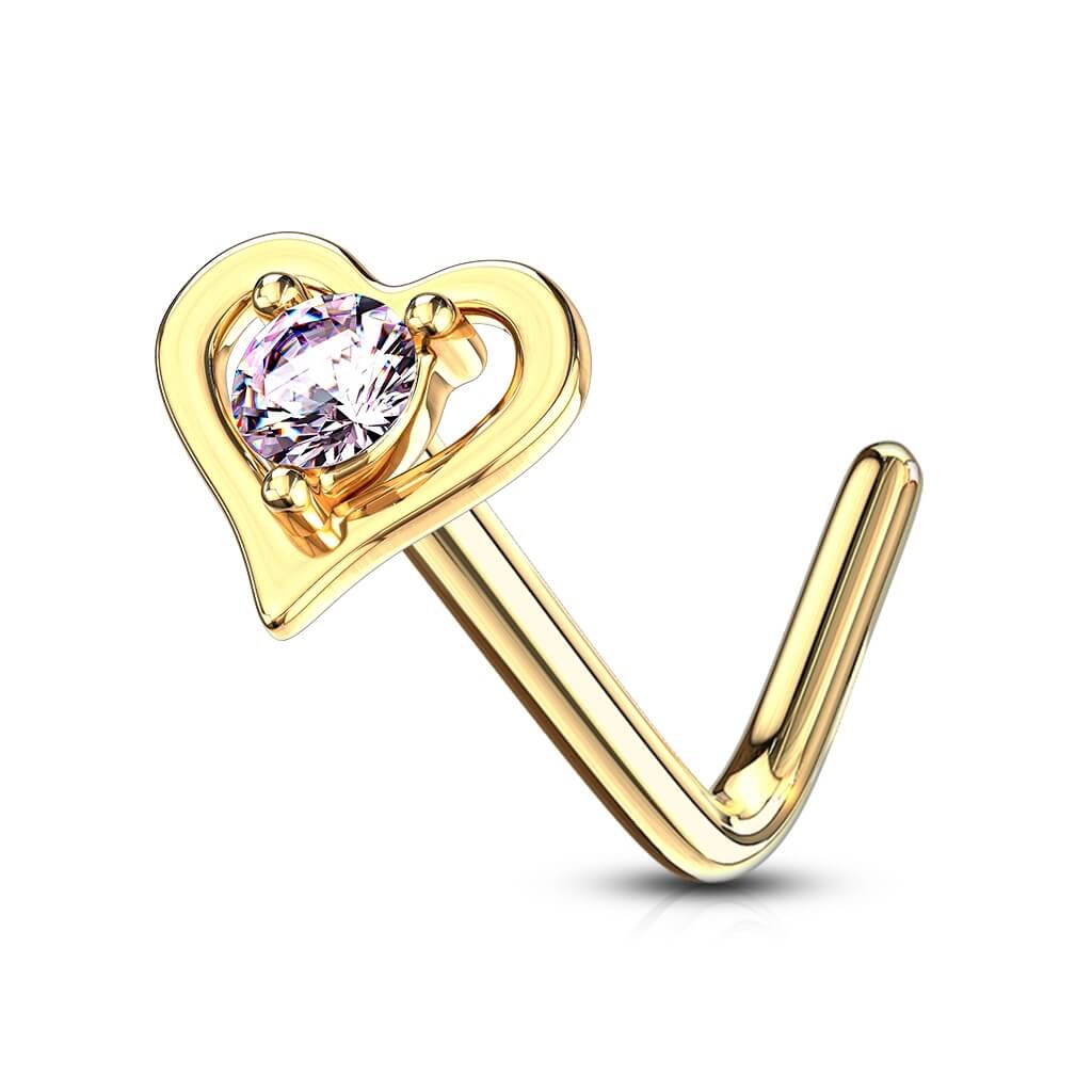 14 Karat Gold Nasenstecker L-Form Herz Zirkonia Gelbgold Weißgold - Image 9