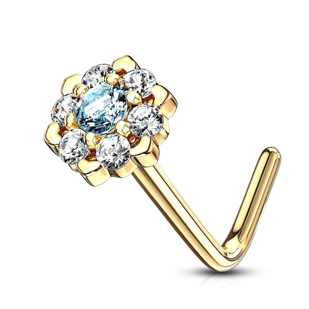 14 Karat Gold Nasenstecker L-Form Blume Zirkonia Gelbgold Weißgold - Image 10