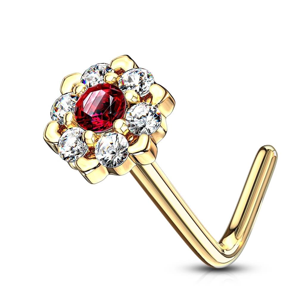 14 Karat Gold Nasenstecker L-Form Blume Zirkonia Gelbgold Weißgold - Image 11