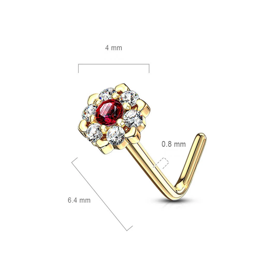 14 Karat Gold Nasenstecker L-Form Blume Zirkonia Gelbgold Weißgold - Image 3