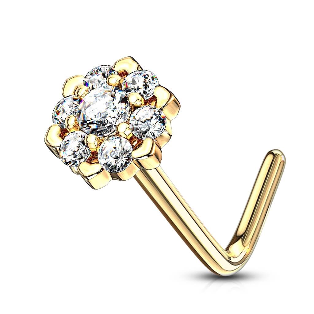 14 Karat Gold Nasenstecker L-Form Blume Zirkonia Gelbgold Weißgold - Image 6