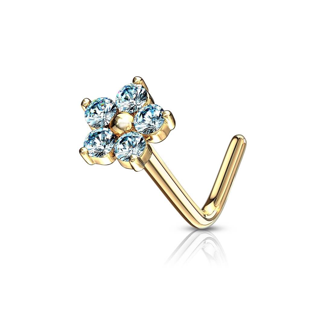 14 Karat Gold Nasenstecker L-Form Blume Zirkonia Gelbgold Weißgold - Image 8