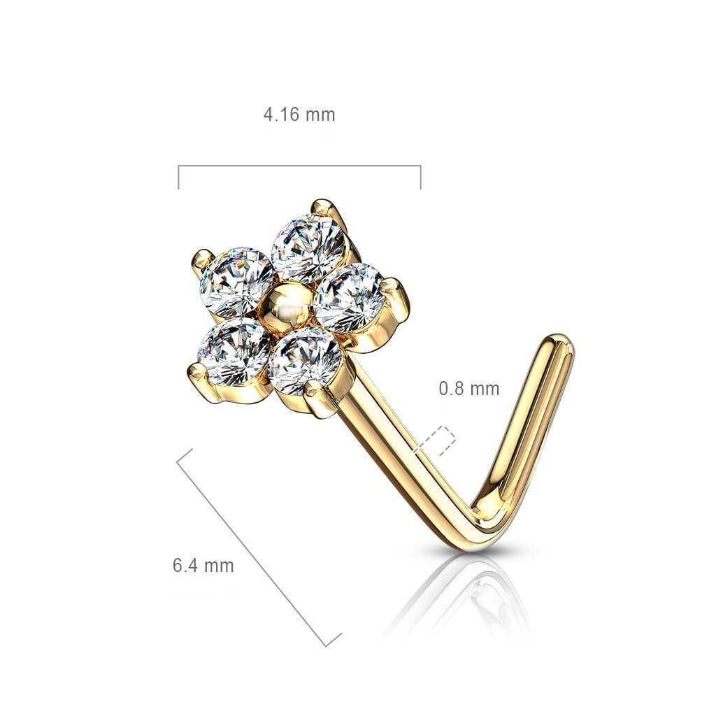 14 Karat Gold Nasenstecker L-Form Blume Zirkonia Gelbgold Weißgold - Image 9