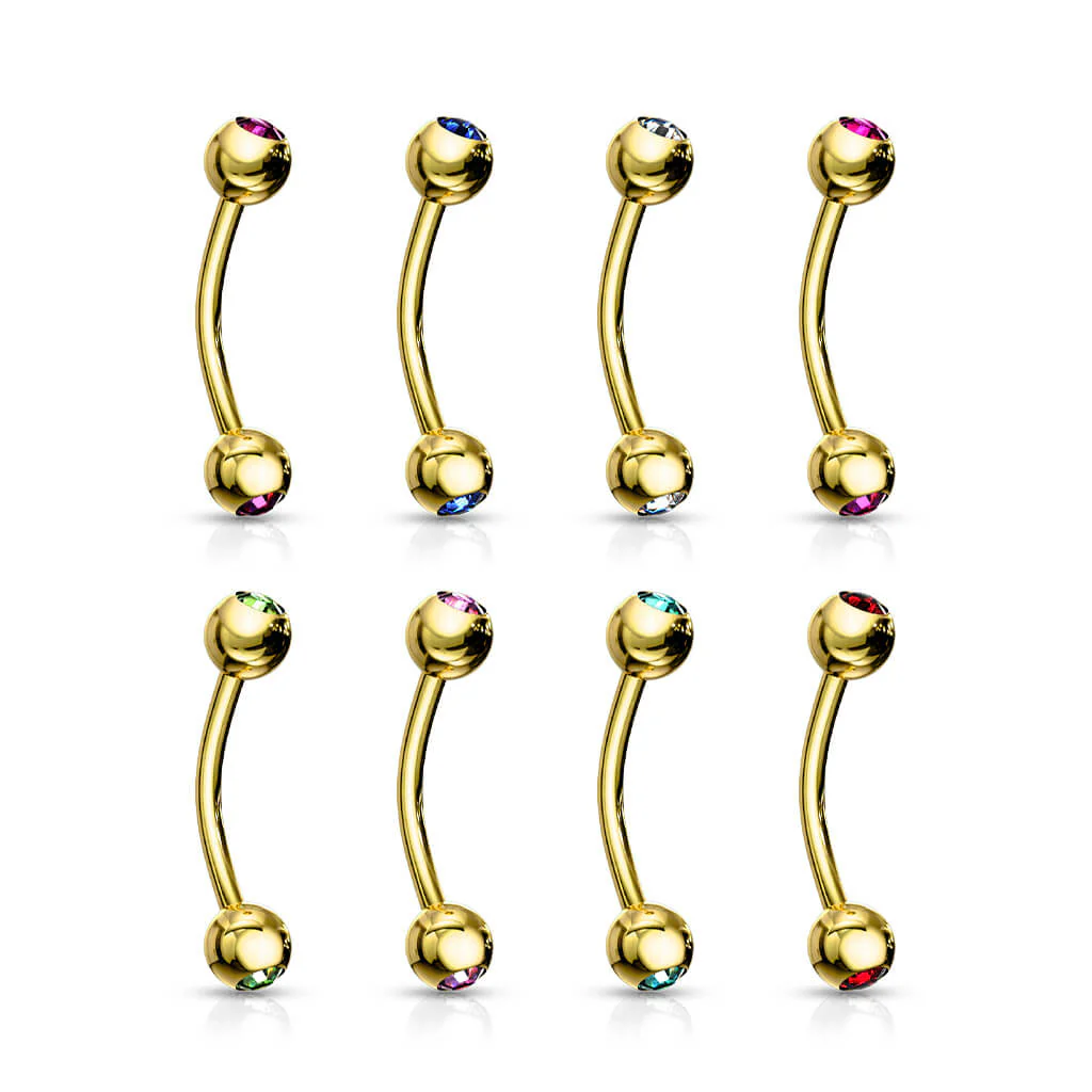 Augenbrauenpiercing Kugel Zirkonia Gold PVD - Image 2