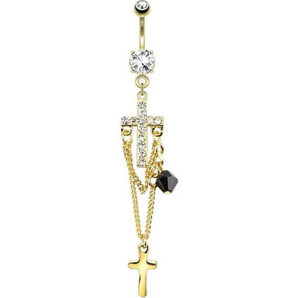 Bauchnabelpiercing Kreuz beweglich Zirkonia Gold - Image 2