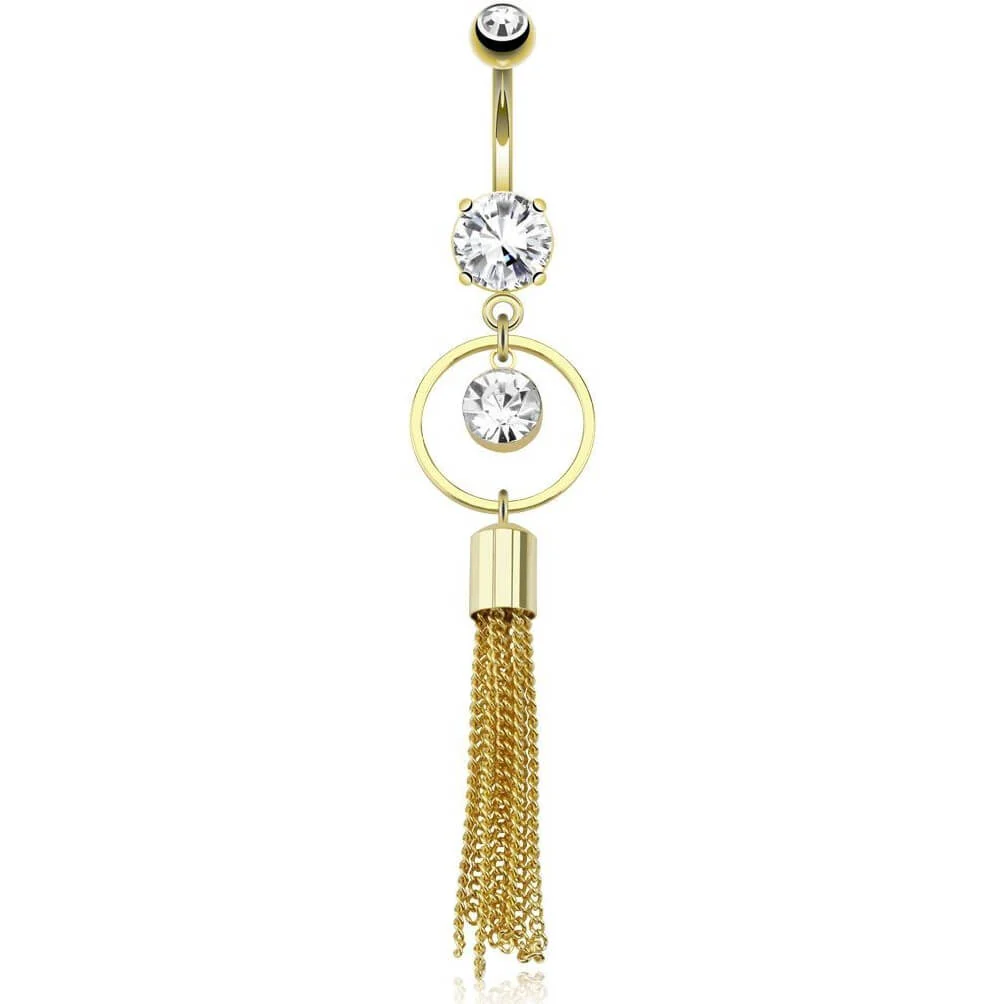 Bauchnabelpiercing Kettenanhänger beweglich Zirkonia Gold