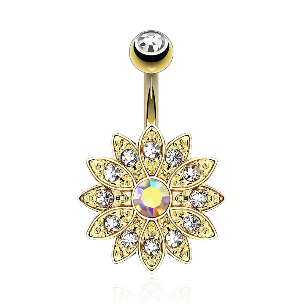 Bauchnabelpiercing Blume Zirkonia Gold - Image 2