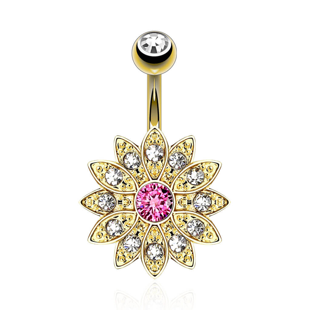 Bauchnabelpiercing Blume Zirkonia Gold - Image 3