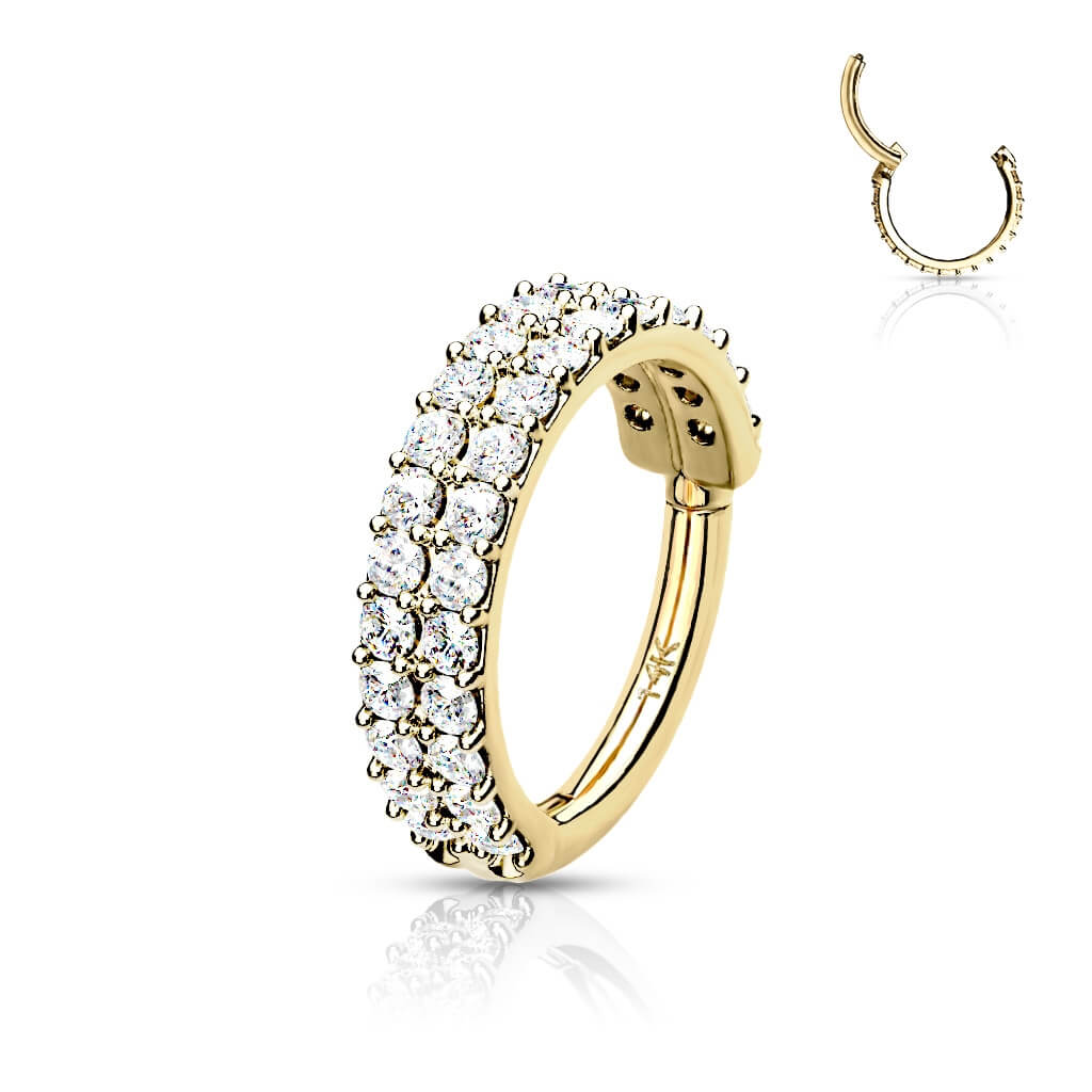 14 Karat Gold Ring 2 Reihen Zirkonia Gelbgold Weißgold Clicker - Image 3