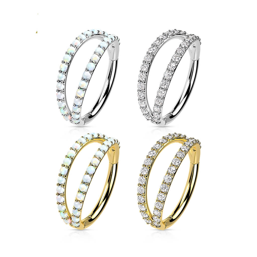 14 Karat Gold Ring Zirkonia Opal Gelbgold Weißgold Clicker - Image 4