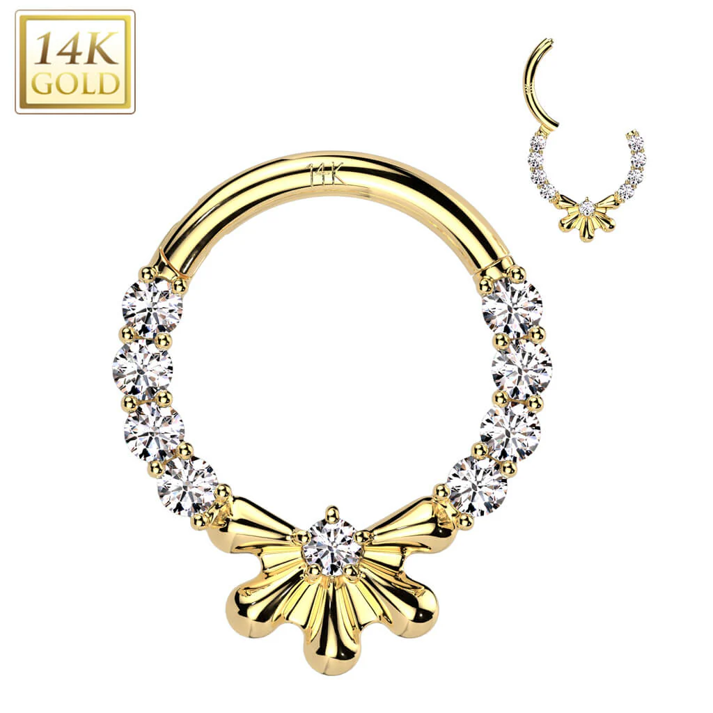 14 Karat Gold Ring Halbblume Pavefassung Zirkonia Clicker - Image 4