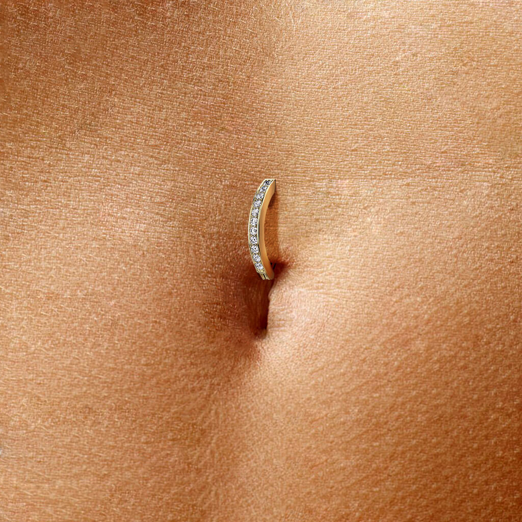 14 Karat Gold Bauchnabelpiercing Top Down Zirkonia Gelbgold Weißgold Clicker - Image 3