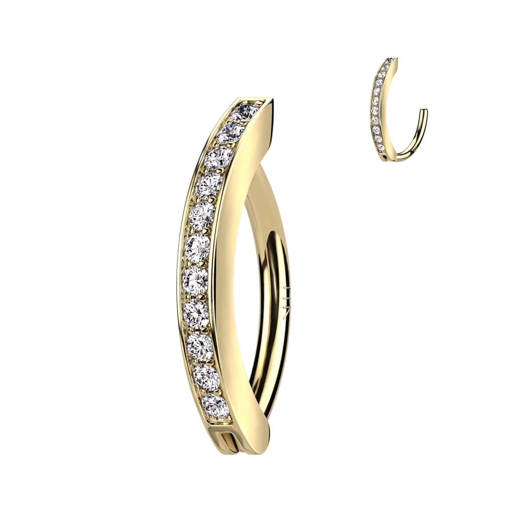 14 Karat Gold Bauchnabelpiercing Top Down Zirkonia Gelbgold Weißgold Clicker - Image 4