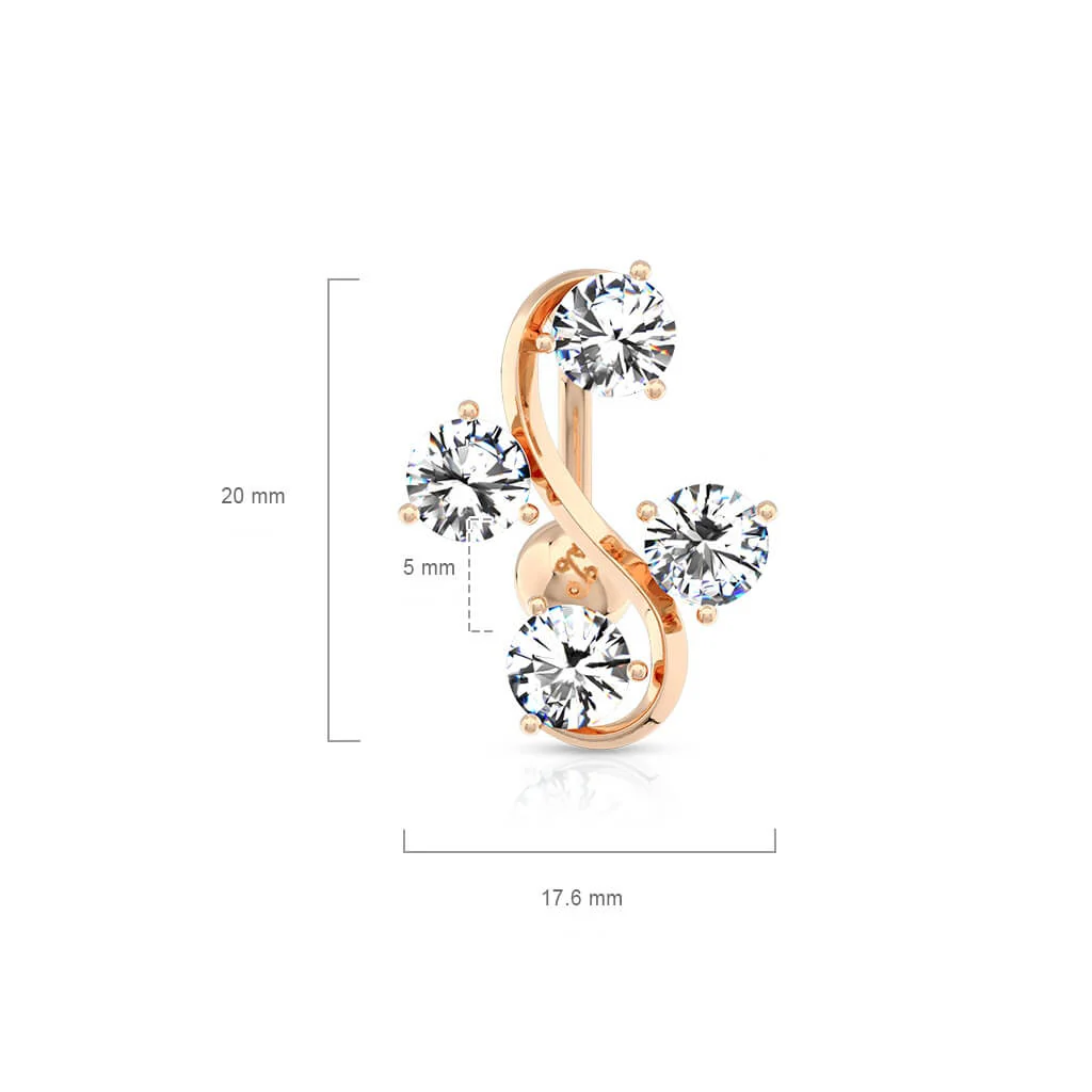 Bauchnabelpiercing Top Down Weinrebe 4 Zirkonia Roségold PVD - Image 2