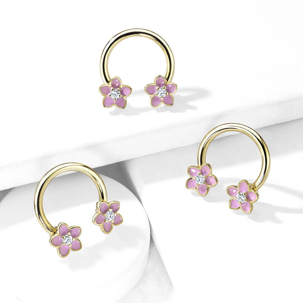 Hufeisen Piercing Blume Zirkonia Gold - Image 3