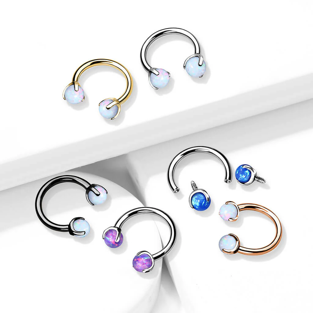 Hufeisen Piercing Kugel Opal Innengewinde - Image 8