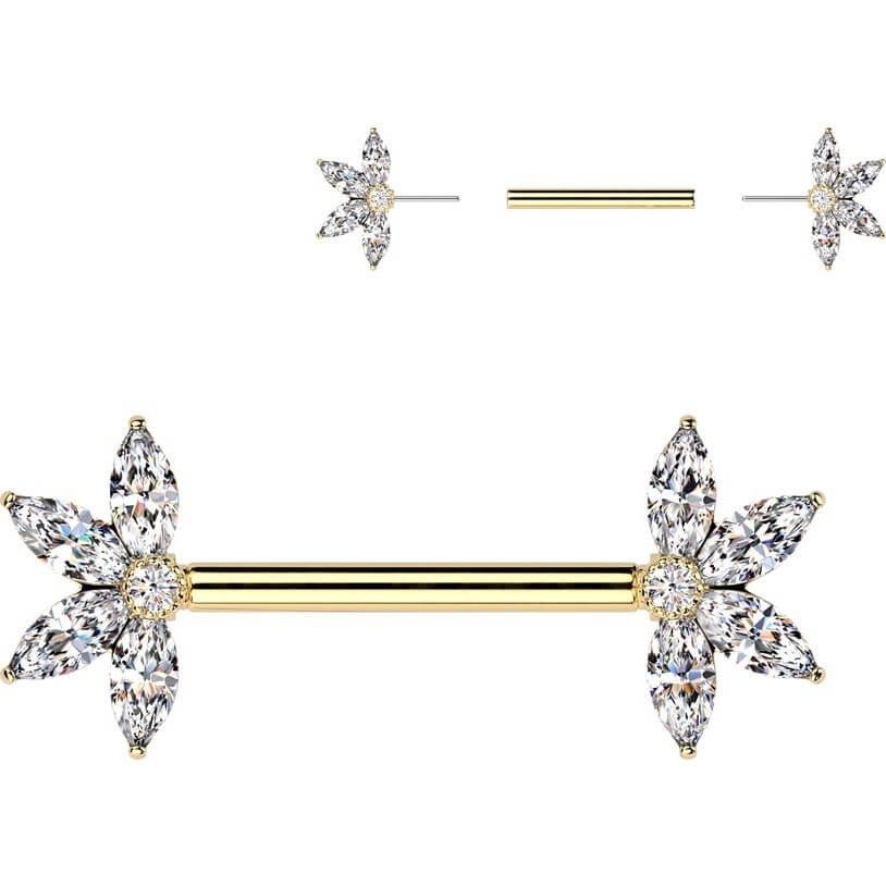 Nippelpiercing Zirkonia Blume Marquise Schliff Push-In - Image 3