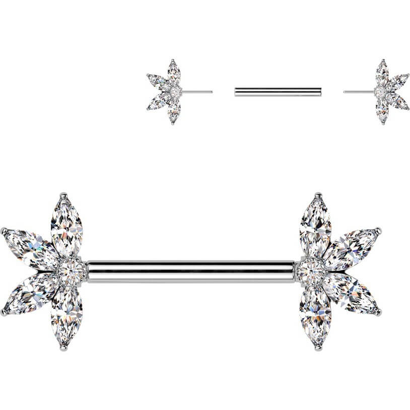 Nippelpiercing Zirkonia Blume Marquise Schliff Push-In - Image 4
