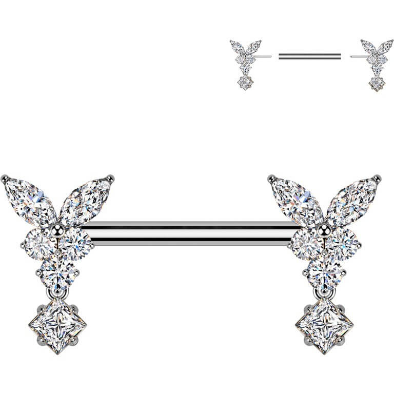 Nippelpiercing Schmetterling Zirkonia Beweglich Push-In - Image 3