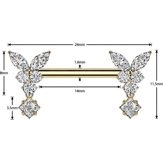Nippelpiercing Schmetterling Zirkonia Beweglich Push-In - Image 4