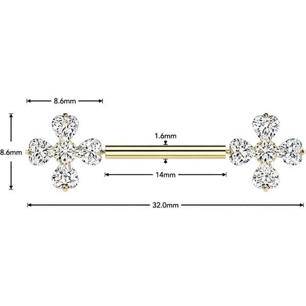 Nippelpiercing Zirkonia keltisches 4-blättriges Kleeblatt Push-In - Image 2