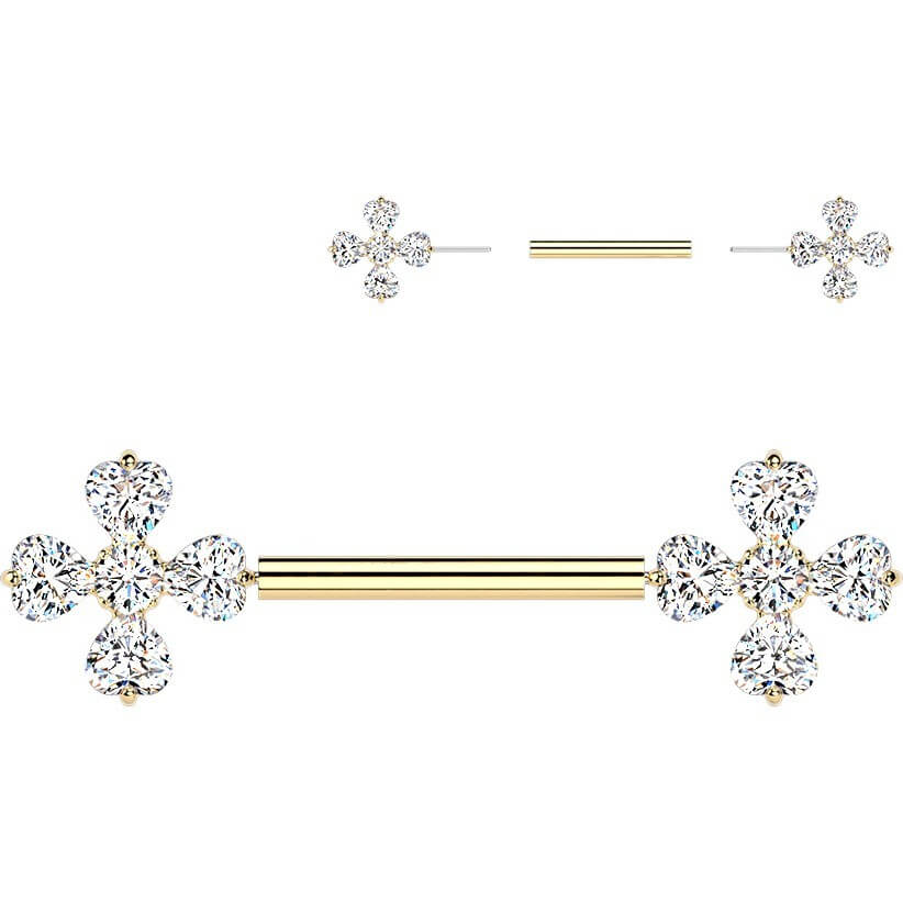 Nippelpiercing Zirkonia keltisches 4-blättriges Kleeblatt Push-In - Image 3