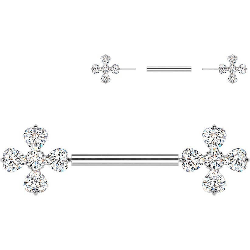 Nippelpiercing Zirkonia keltisches 4-blättriges Kleeblatt Push-In - Image 4