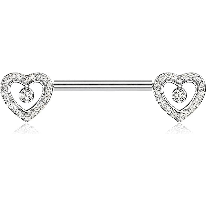 Nippelpiercing Pave Zirkonia Herz mit Zirkonia Mitte Push-In